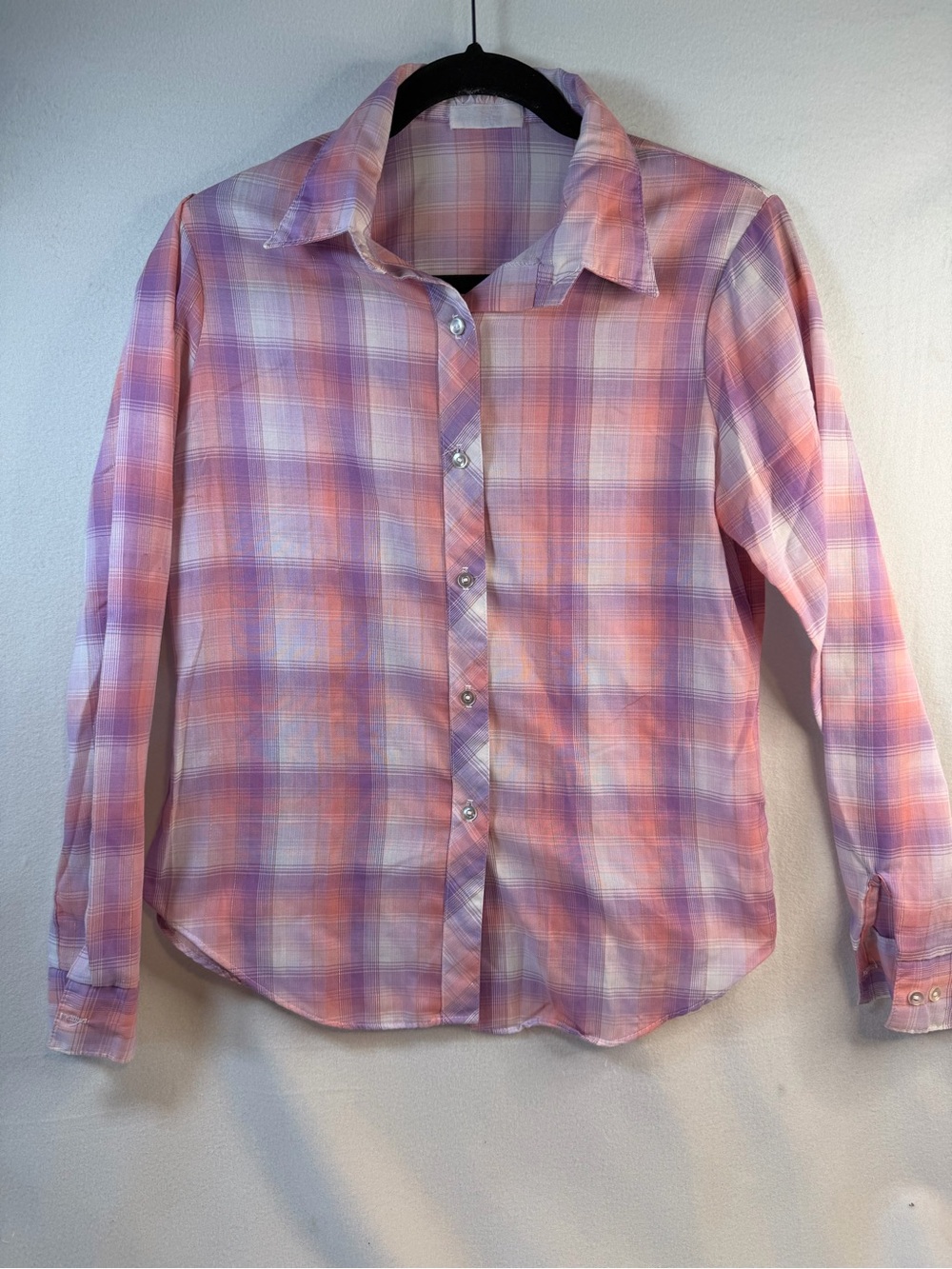 Women's Pink Lavender Plaid Button-Down Shirt
